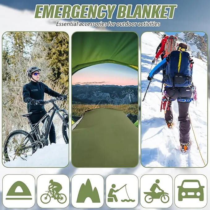 Kanayu 4 Pcs Emergency Blankets Thermal Survival Blankets 82 x 60 Inch, Heavy Duty Emergency Poncho Tarp Reusable Waterproof Emergency Blanket for Car, Camping, Hiking(Olive Green)