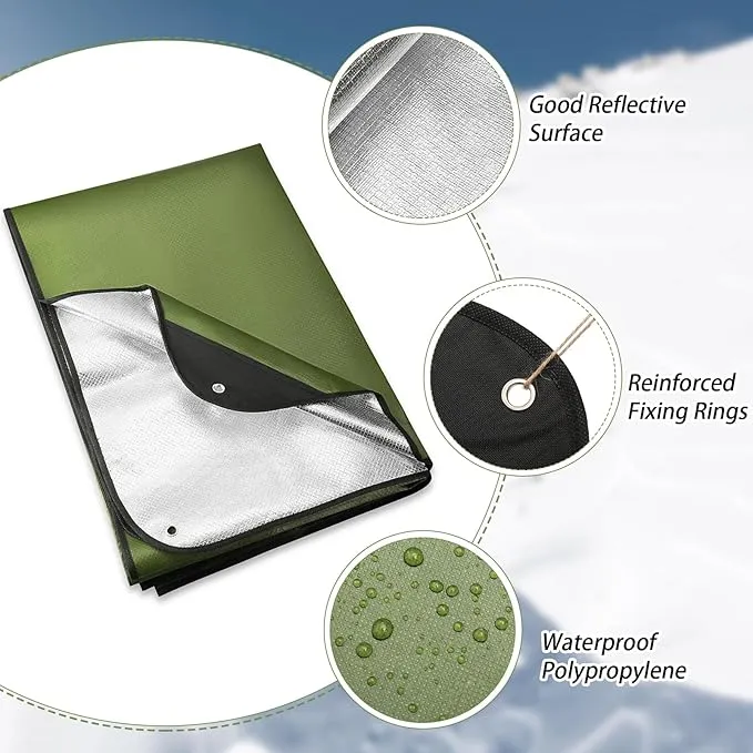 Kanayu 4 Pcs Emergency Blankets Thermal Survival Blankets 82 x 60 Inch, Heavy Duty Emergency Poncho Tarp Reusable Waterproof Emergency Blanket for Car, Camping, Hiking(Olive Green)