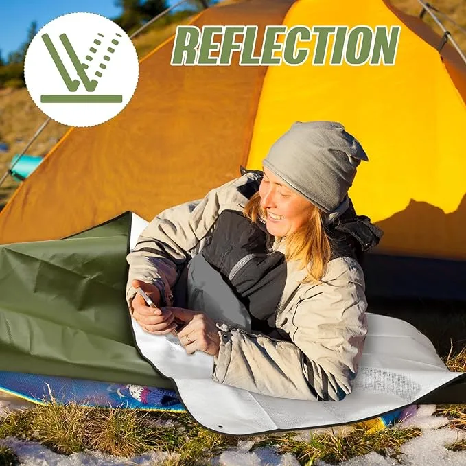 Kanayu 4 Pcs Emergency Blankets Thermal Survival Blankets 82 x 60 Inch, Heavy Duty Emergency Poncho Tarp Reusable Waterproof Emergency Blanket for Car, Camping, Hiking(Olive Green)