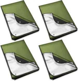 Kanayu 4 Pcs Emergency Blankets Thermal Survival Blankets 82 x 60 Inch, Heavy Duty Emergency Poncho Tarp Reusable Waterproof Emergency Blanket for Car, Camping, Hiking(Olive Green)