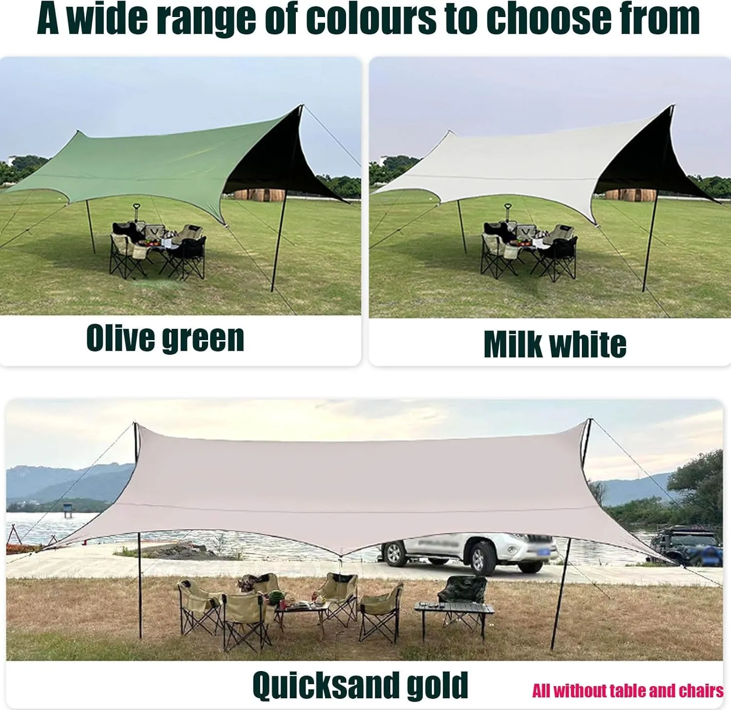 KAnduo 18 × 15 Ft Large Camping Tent Tarp Outdoor Waterproof Retardant Rain Fly Backpacking Tent Tarp Shelter for Hiking Travel Picnic with Poles(Milky White,177x173x102inch)