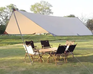 KAnduo Camping Tarp, 18×15ft Tarp with Poles, Lightweight Awning Sunshade, Portable Multifunctional Backpacking Tarp, Ideal to Enjoy with Family and Friends(Rice-White,177x173x102inch)