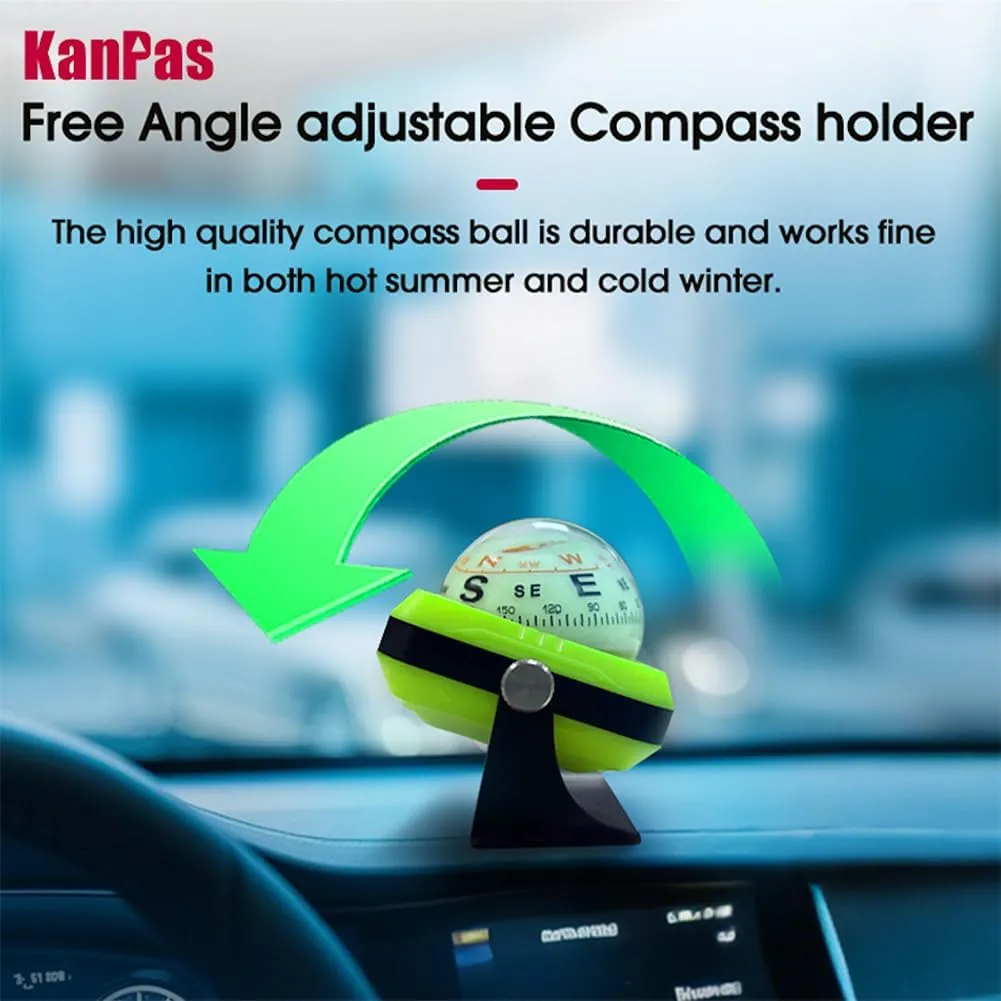 KanPas V-39-L Dashboard Ball Compass for Car with Double Dials Luminous Capsule Adjustable Holder