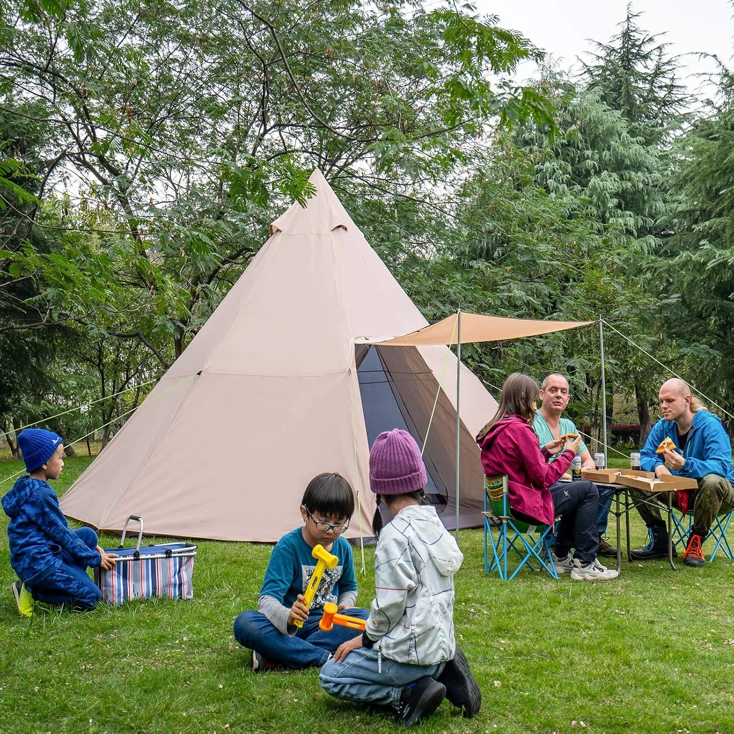 KAZOO Family Camping Tent Large Waterproof Tipi Tents 8 Person Room Teepee Tent Instant Setup Double Layer