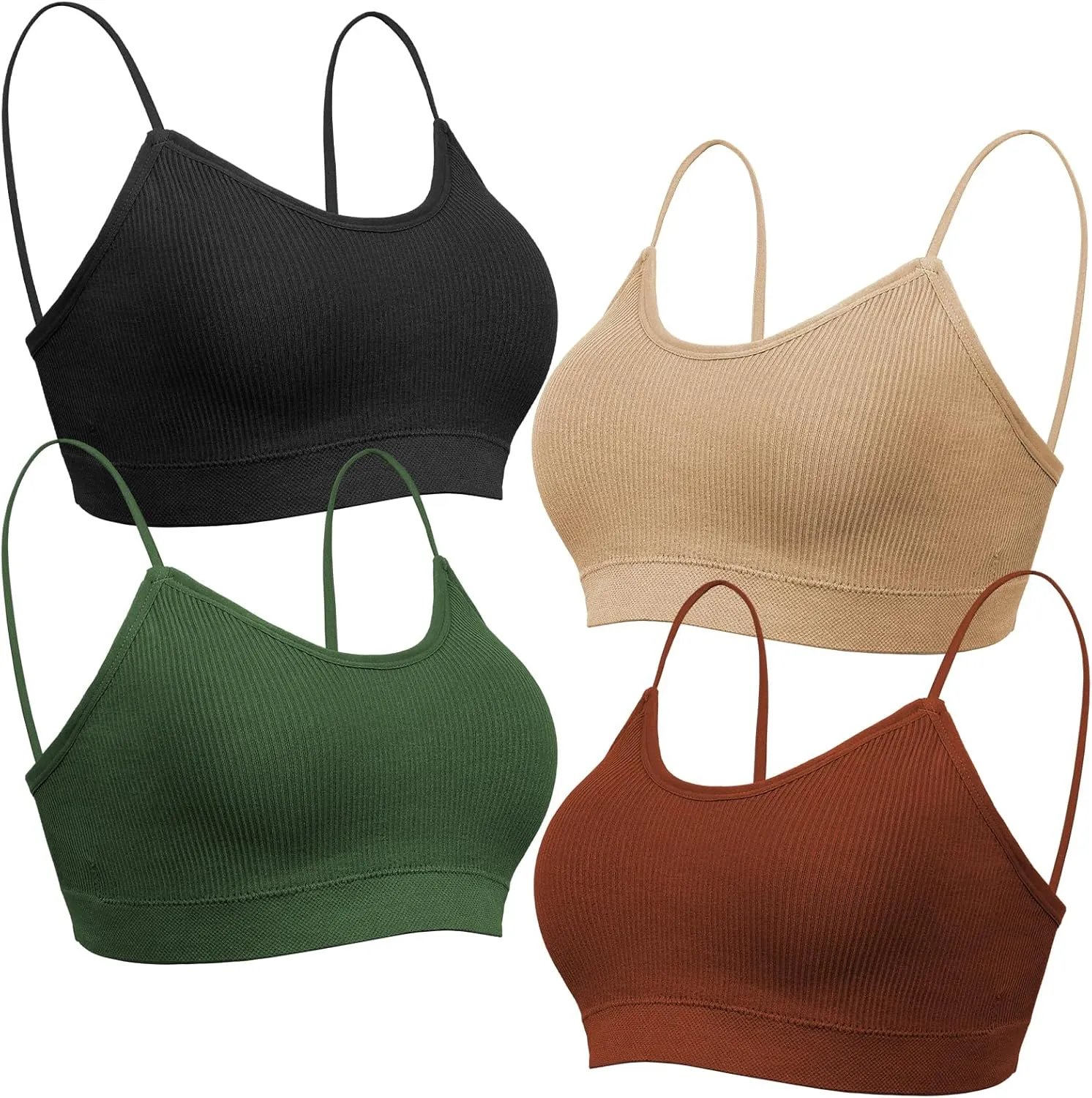 KCDDUMK 4 Pieces Cami Bras - Women's V-Neck Padded Seamless Straps Bralette Everyday Basic Sleeping Bra