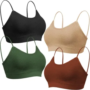 KCDDUMK 4 Pieces Cami Bras - Women's V-Neck Padded Seamless Straps Bralette Everyday Basic Sleeping Bra