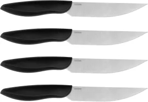 Kershaw 4-Piece Serrated Steak Knife Set - 5" Blades of German Stainless Steel with 16° Single-Bevel Edge, Satin Finish, Black Polypropylene Ergonomic Handles