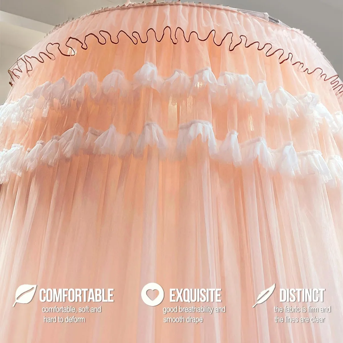 Kertnic Dreamy Bed Canopy for Girls, Princess Canopy Curtains Double Layer Sheer Mesh, Kids & Adults Canopies Netting Room Decor Tent Mosquito Net for Queen King Bed (Double Layer-Beige Pink)