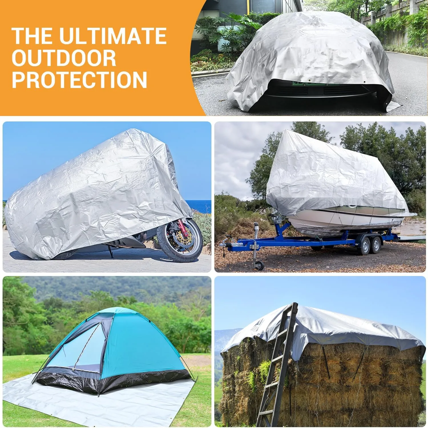 Keten Tarps Heavy Duty Waterproof 10X12 Feet, Extra Thick 16 Mil, Tear & Fade Resistant, 100% UV Blocking, Outdoor Tarp with Reinforced Grommets for Roof, Camping, Patio, Pool, Boat(Silver/Black)