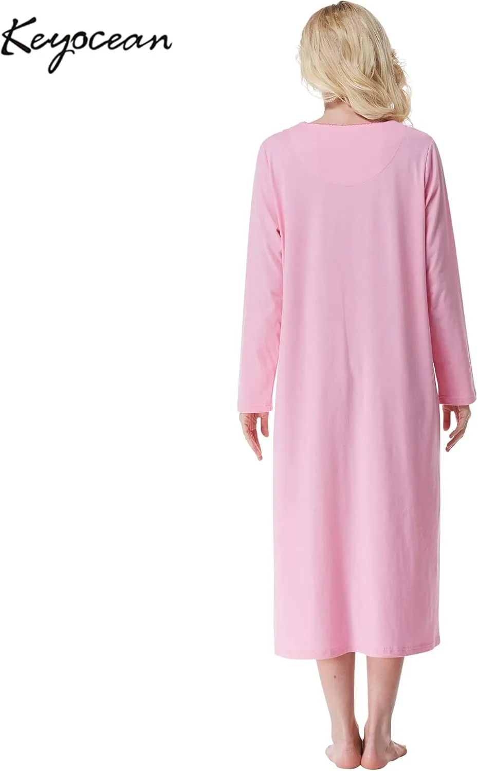 Keyocean Nightgowns for Women, Soft Cotton Comfortable Lightweight Long-Sleeve Ladies Night Dresses