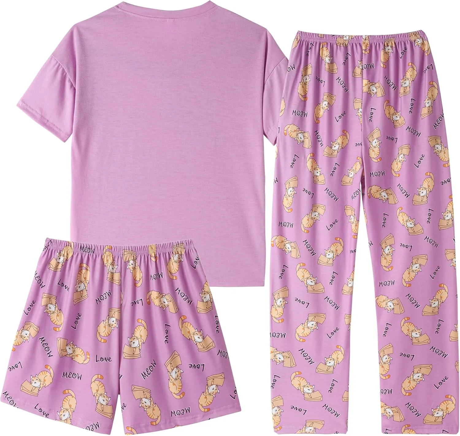 Kids Girls Pajama Sets Summer Short Sleeve With Shorts And Pants 3PCS Sleepwear Cute Cartoon Loungewear 6 to 17 Years