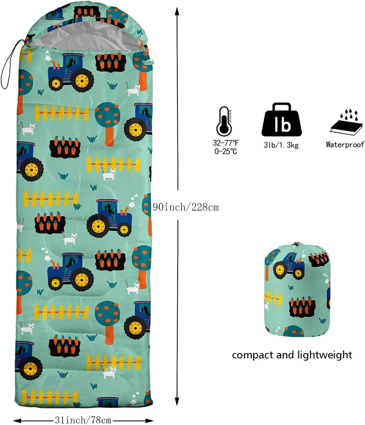 Kids Sleeping Bag for Boys Girls,Cute Puppy Print-Lightweight Warm Portable Outdoor Indoor-Waterproof Cold Weather Resistant Sleeping Bag for Camping Hiking