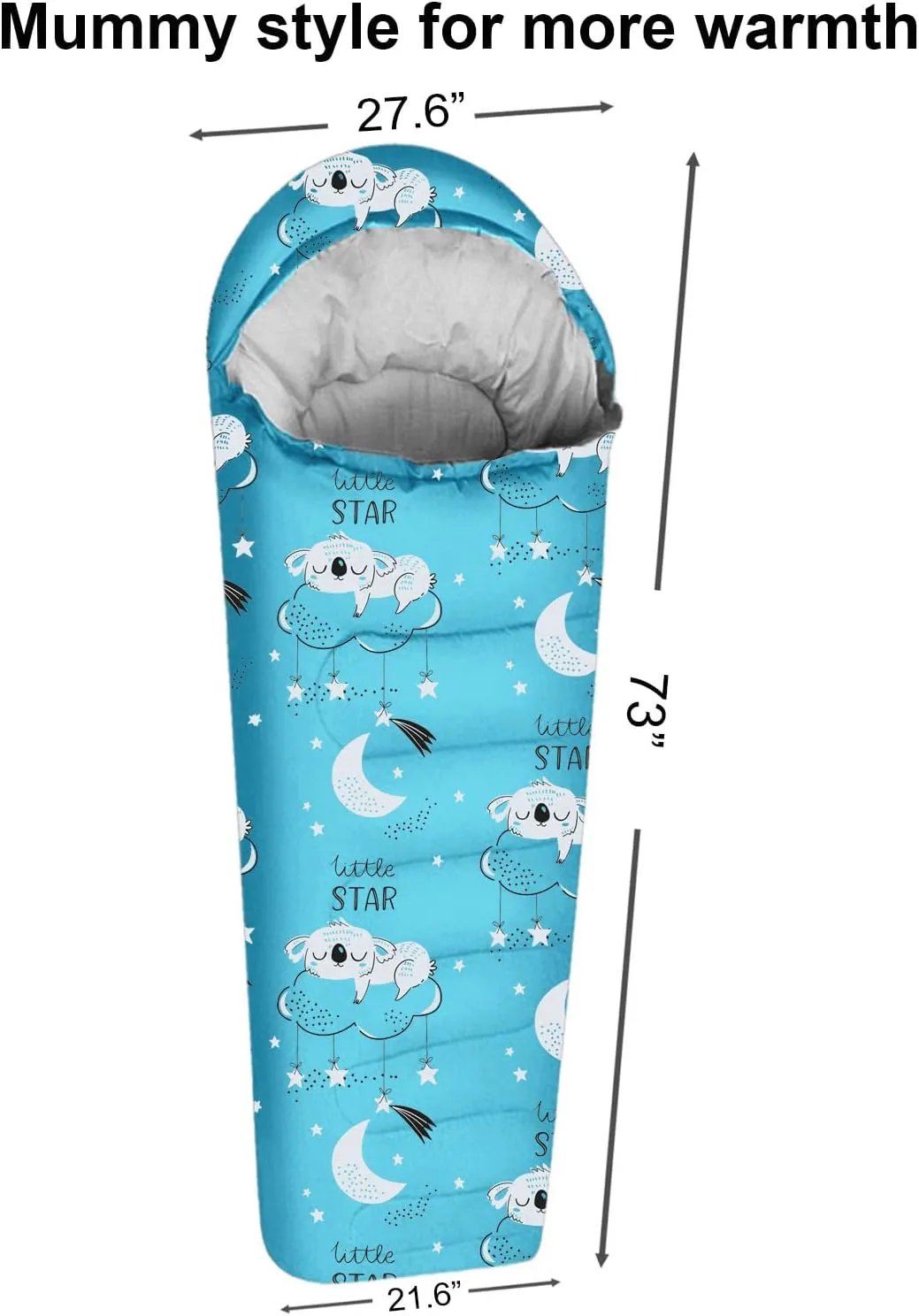 KidzAdventure Mummy Style 32 – 59F Kids Sleeping Bag with Pillow Sleeve, 4 Season, Lightweight and Backpacking Style, Ideal for Camping, Sleepover, Boys, Girls, Youth and Toddlers
