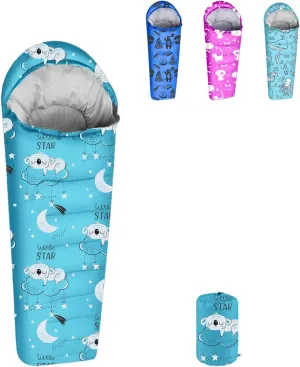 KidzAdventure Mummy Style 32 – 59F Kids Sleeping Bag with Pillow Sleeve, 4 Season, Lightweight and Backpacking Style, Ideal for Camping, Sleepover, Boys, Girls, Youth and Toddlers