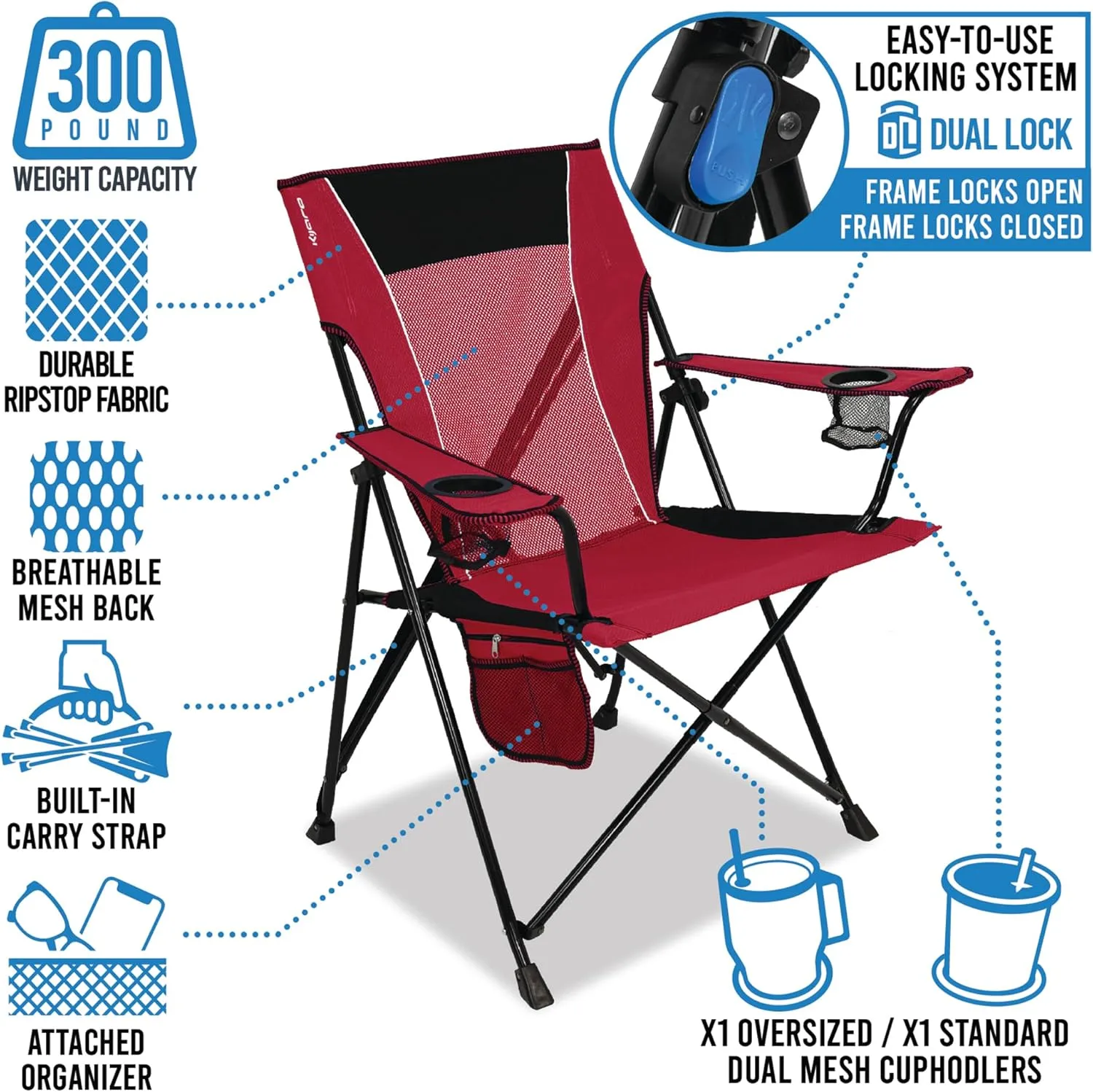 Kijaro Dual Lock Portable Camping Chairs - Enjoy the Outdoors with a Versatile Folding Chair, Sports Chair, Outdoor Chair & Lawn Chair - Dual Lock Feature Locks Position – Victoria Desert Orange