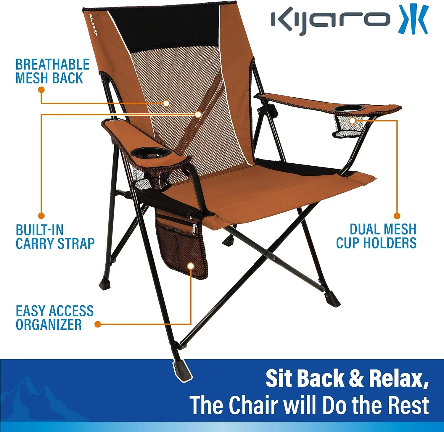 Kijaro Dual Lock Portable Camping Chairs - Enjoy the Outdoors with a Versatile Folding Chair, Sports Chair, Outdoor Chair & Lawn Chair - Dual Lock Feature Locks Position – Victoria Desert Orange