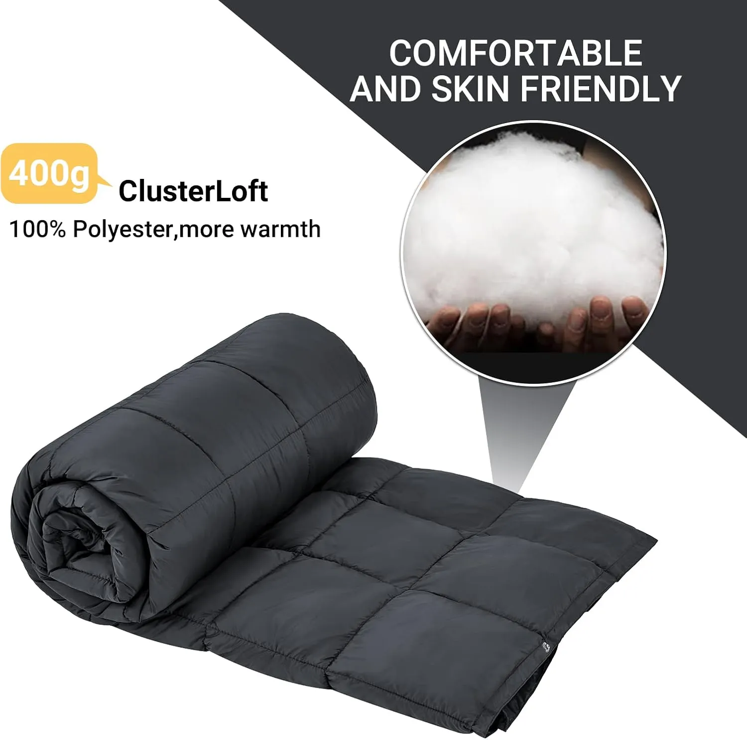KingCamp Camping Blanket Lightweight, Multifunctional Warm Puffy Outdoor Blanket with Snap Button, Water Repellent, Packable, for Travel, Airplane, Hiking, Picnic