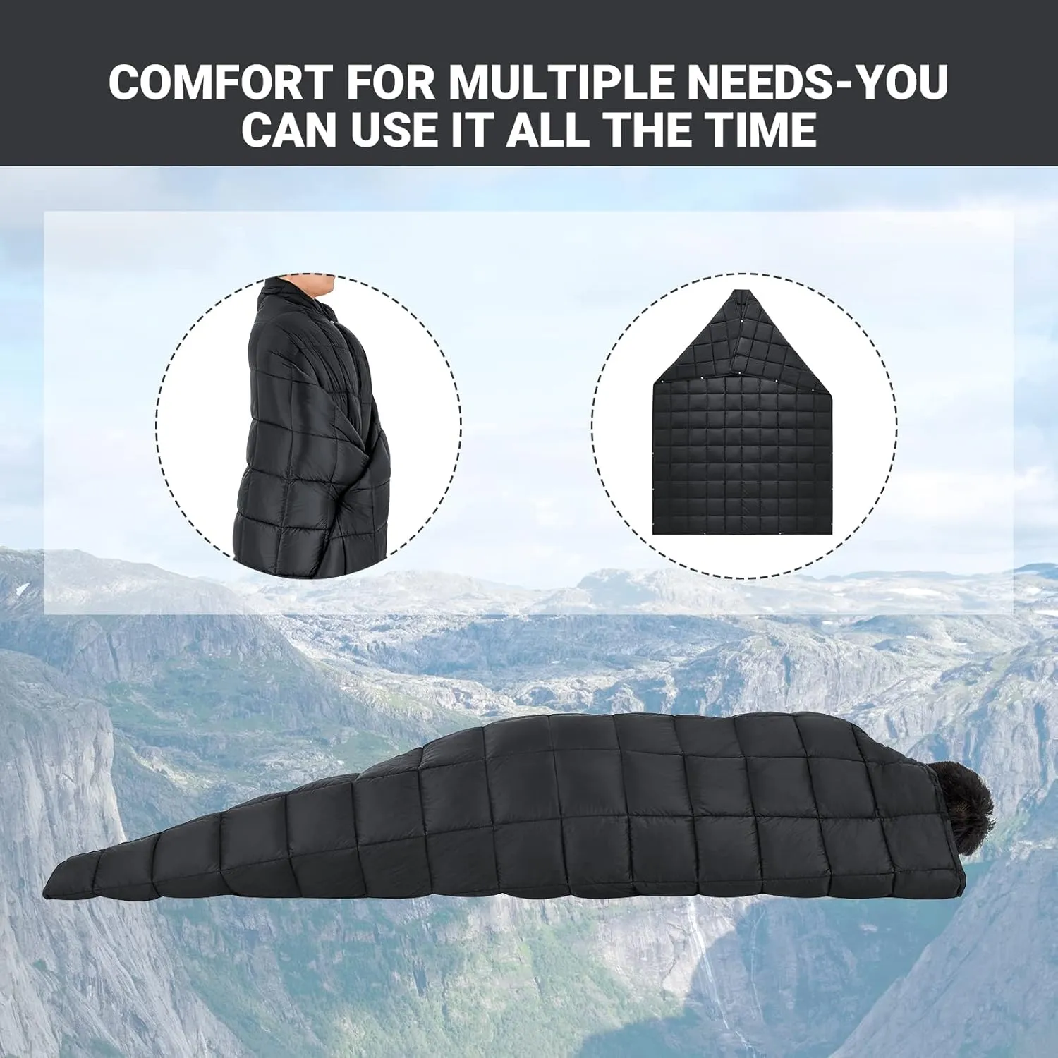 KingCamp Camping Blanket Lightweight, Multifunctional Warm Puffy Outdoor Blanket with Snap Button, Water Repellent, Packable, for Travel, Airplane, Hiking, Picnic