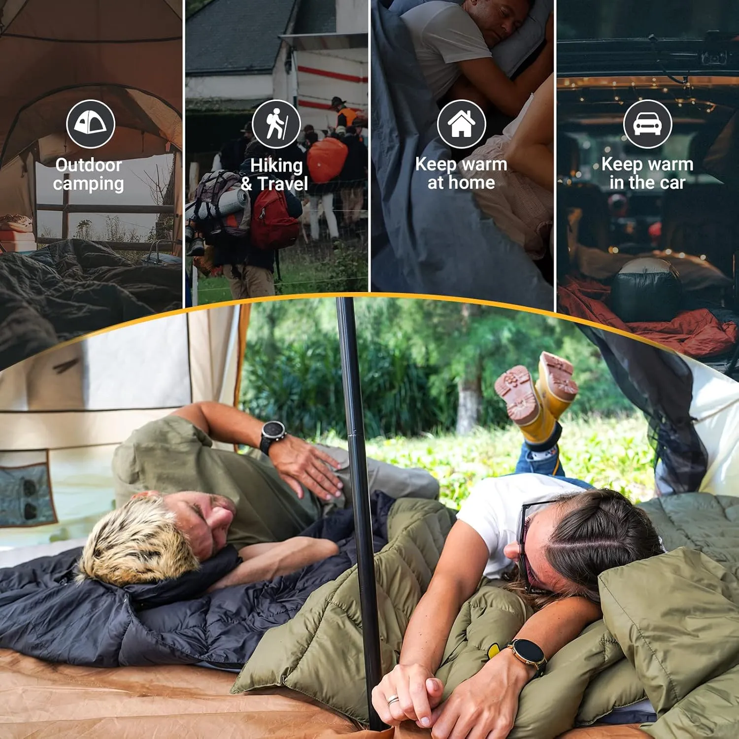 KingCamp Camping Blanket Lightweight, Multifunctional Warm Puffy Outdoor Blanket with Snap Button, Water Repellent, Packable, for Travel, Airplane, Hiking, Picnic