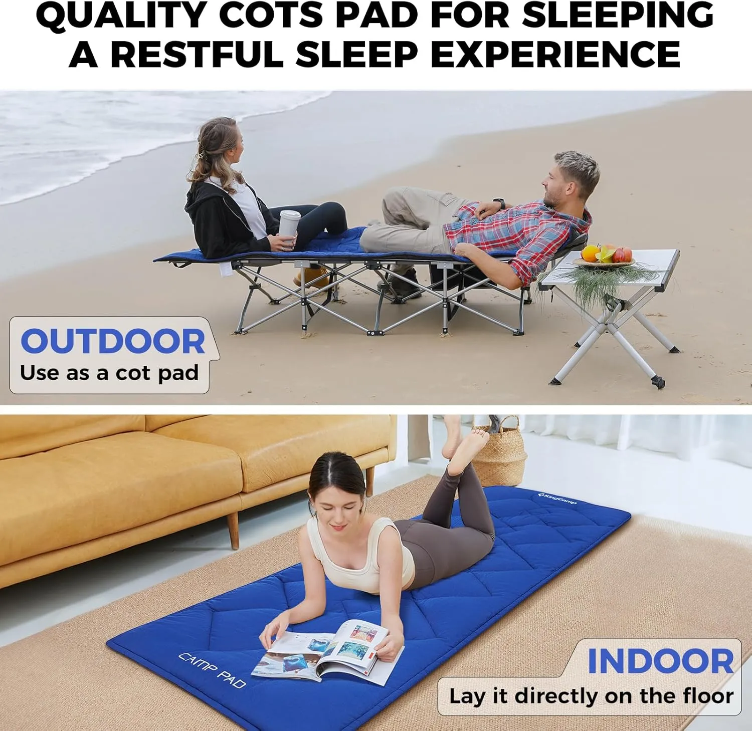 KingCamp Cot Mattress, Portable Lightweight Camping Sleeping Mat Soft Comfortable Non-Slip Cot Pad for Camp Cot, RV Bunk & Twin Beds