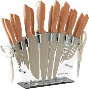 Kitchen Knife Set, 19 PCS High Carbon Stainless Steel Sharp Includes 6PCS Serrated Steak Knife Set, Chef's Knife, Bread Knife, Scissors, Knife Sharpener with Holder