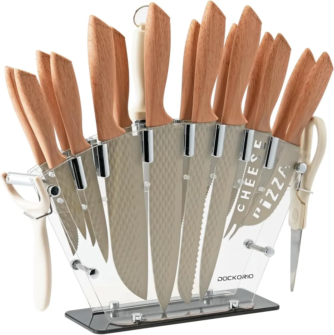 Kitchen Knife Set, 19 PCS High Carbon Stainless Steel Sharp Includes 6PCS Serrated Steak Knife Set, Chef's Knife, Bread Knife, Scissors, Knife Sharpener with Holder