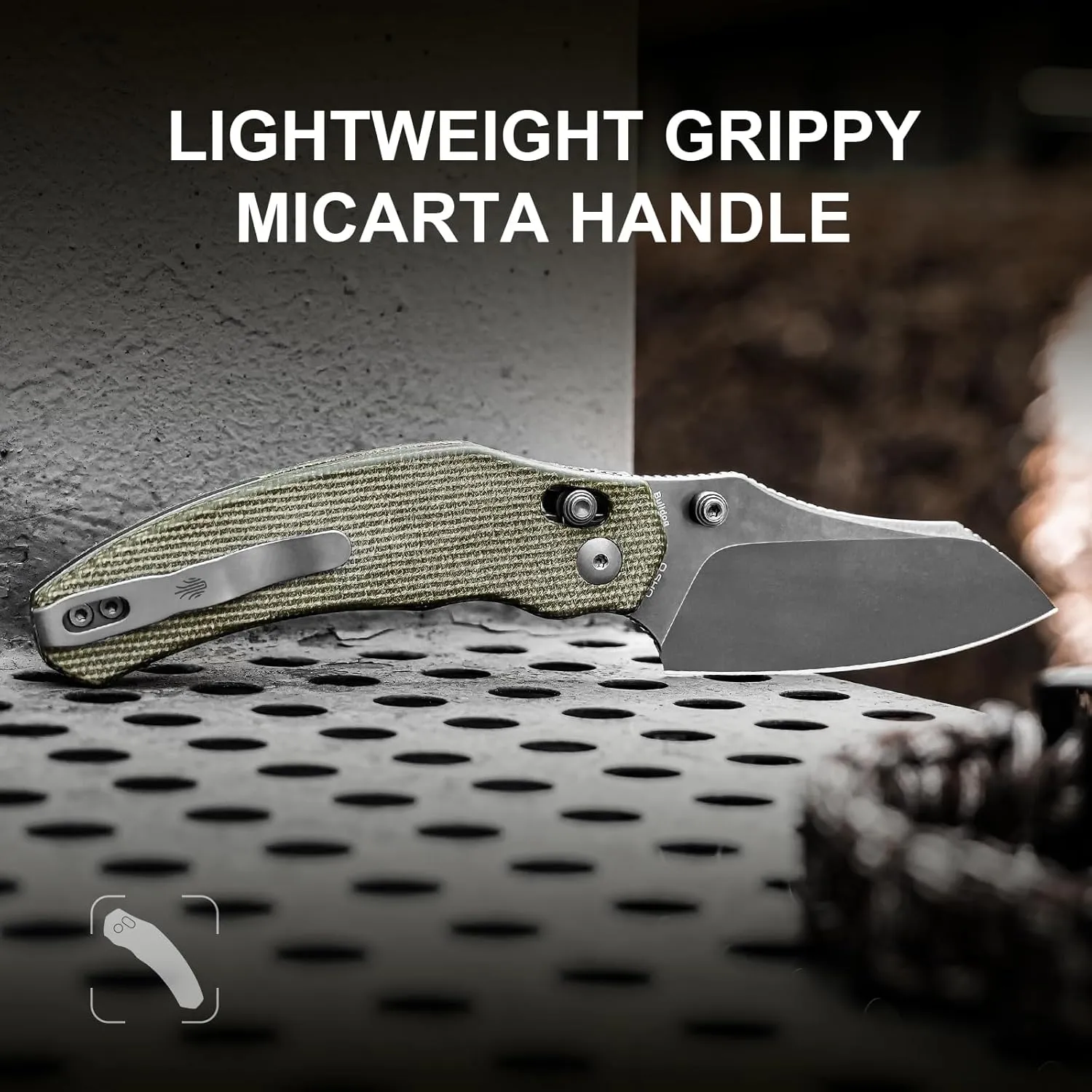 Kizer Bulldog Pocket Knife, 3 In Nitro V Blade Folding Knife Micarta Handle Camping Hunting Knife with Reversible Clip, Clutch Lock Small EDC Knives for Men Women V3672A3