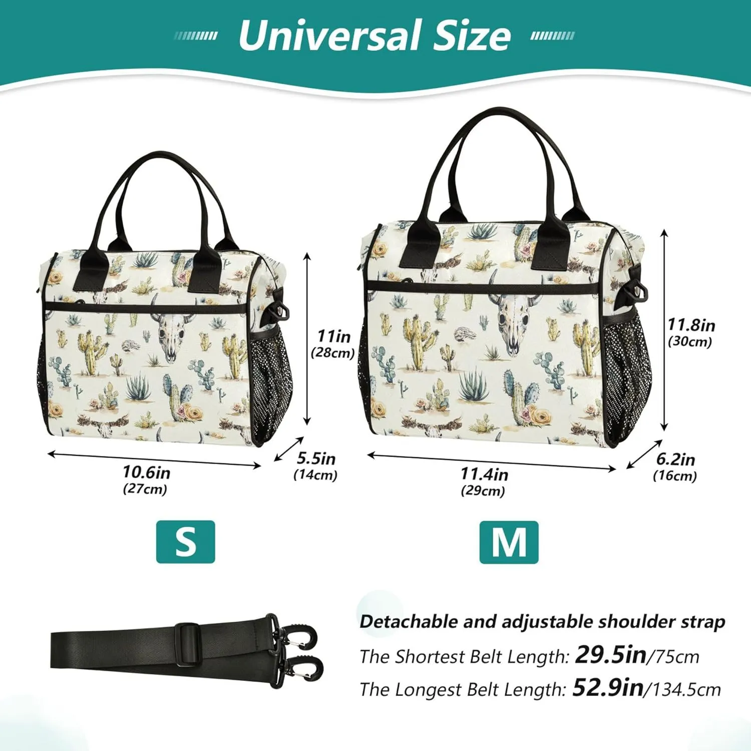 KLL Lunch Bag for Women Leakproof Large Lunch Bag for Women Gym with Shoulder Strap M Western Cowboy Boho Cactus Skull Vast Wilderness