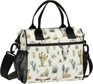 KLL Lunch Bag for Women Leakproof Large Lunch Bag for Women Gym with Shoulder Strap M Western Cowboy Boho Cactus Skull Vast Wilderness