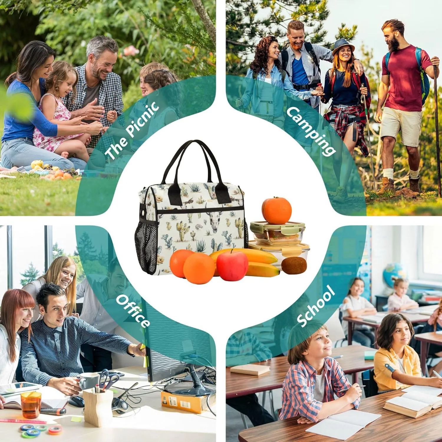 KLL Lunch Bag for Women Leakproof Large Lunch Bag for Women Gym with Shoulder Strap M Western Cowboy Boho Cactus Skull Vast Wilderness