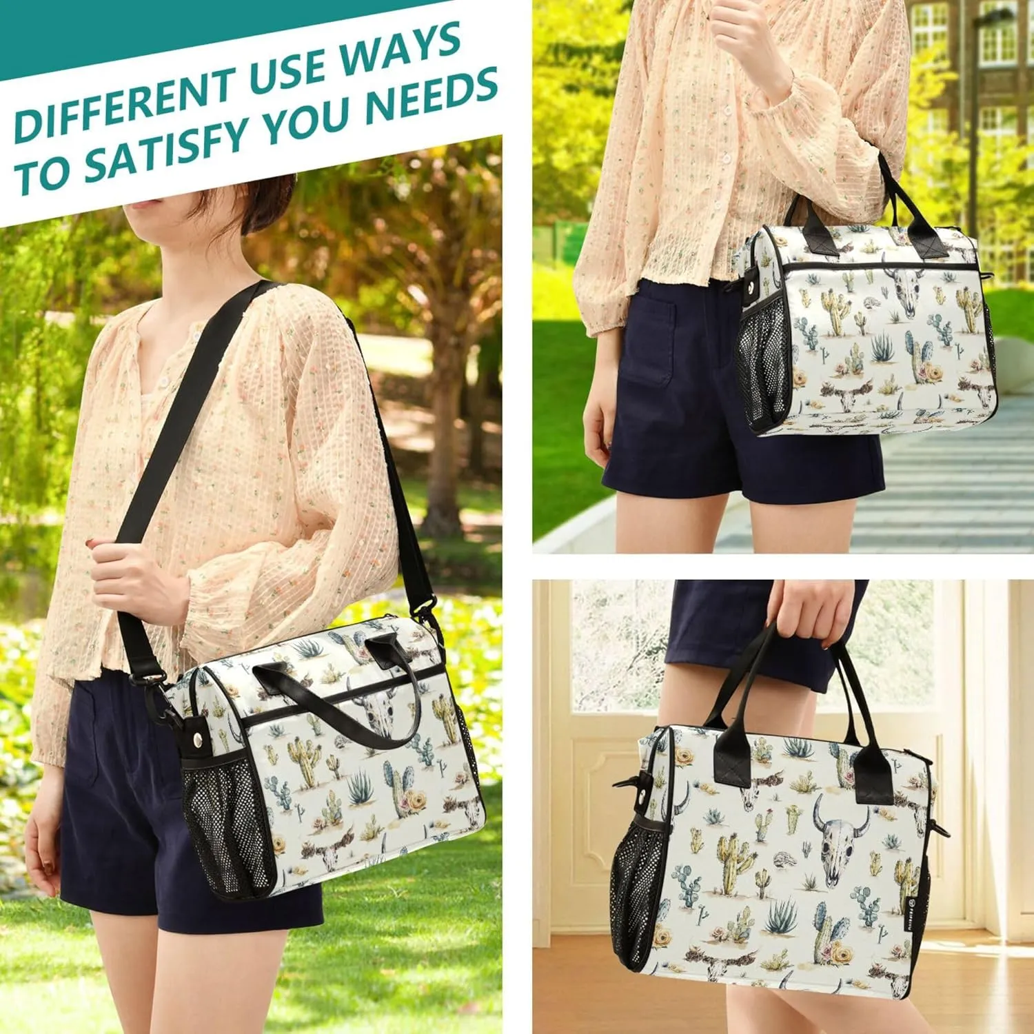 KLL Lunch Bag for Women Leakproof Large Lunch Bag for Women Gym with Shoulder Strap M Western Cowboy Boho Cactus Skull Vast Wilderness