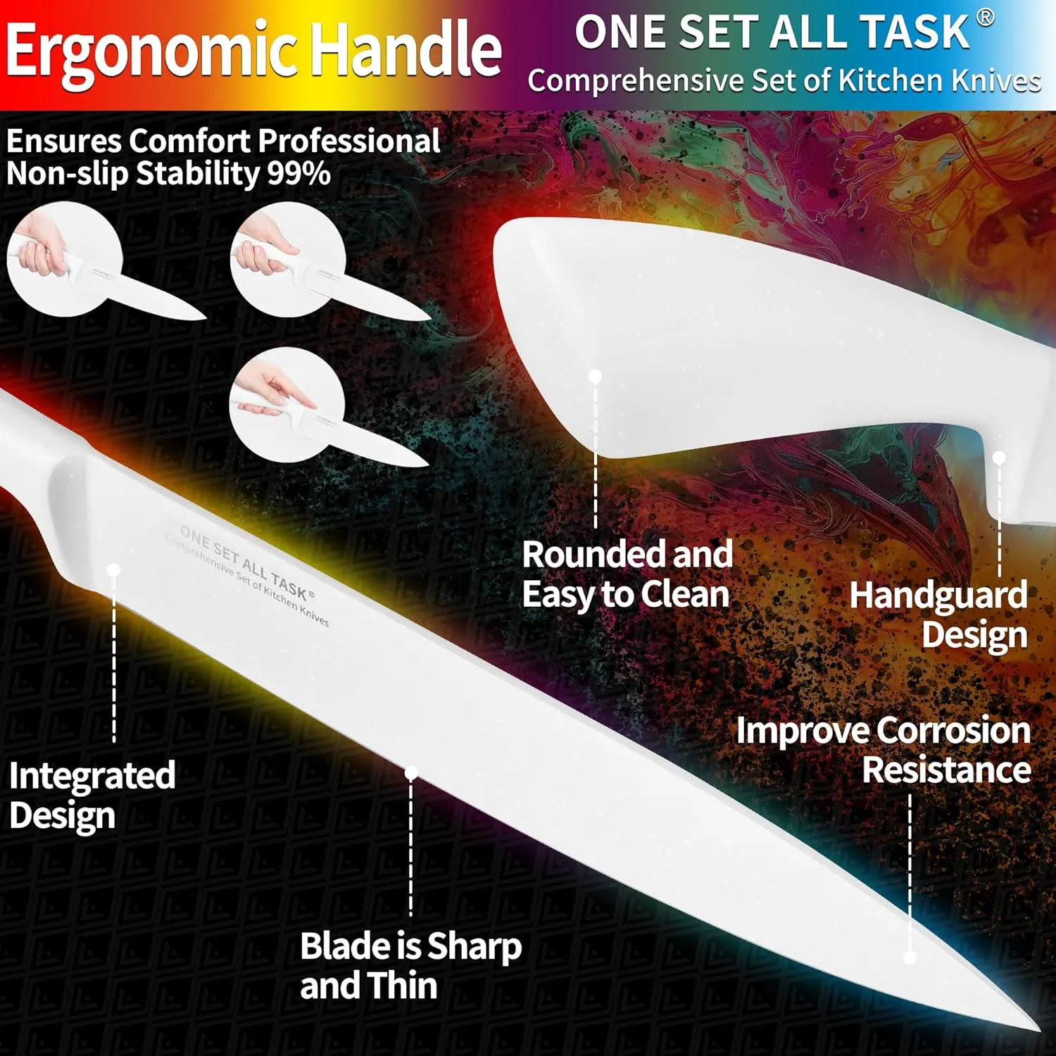 Knife Set with Block, High Carbon Stainless Steel Knife Block Set, Kitchen Knife Block Set with Built in Sharpener, Scissor, Chef, Bread, Santoku, Fruit, Boning, Serrated Bread Knife Set