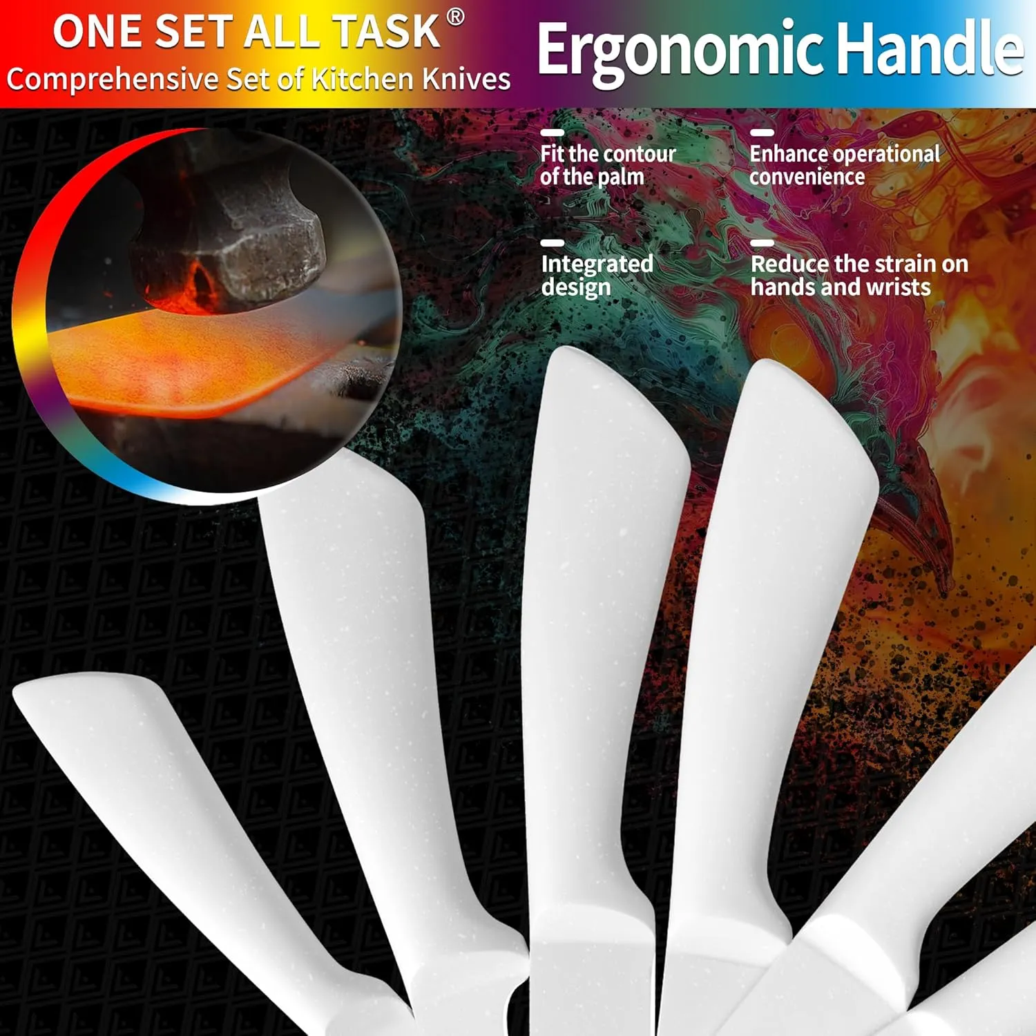 Knife Set with Block, High Carbon Stainless Steel Knife Block Set, Kitchen Knife Block Set with Built in Sharpener, Scissor, Chef, Bread, Santoku, Fruit, Boning, Serrated Bread Knife Set