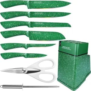 Knife Set with Block, High Carbon Stainless Steel Knife Block Set, Kitchen Knife Block Set with Built in Sharpener, Scissor, Chef, Bread, Santoku, Fruit, Boning, Serrated Bread Knife Set