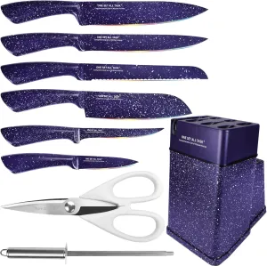 Knife Set with Block, High Carbon Stainless Steel Knife Block Set, Kitchen Knife Block Set with Built in Sharpener, Scissor, Chef, Bread, Santoku, Fruit, Boning, Serrated Bread Knife Set