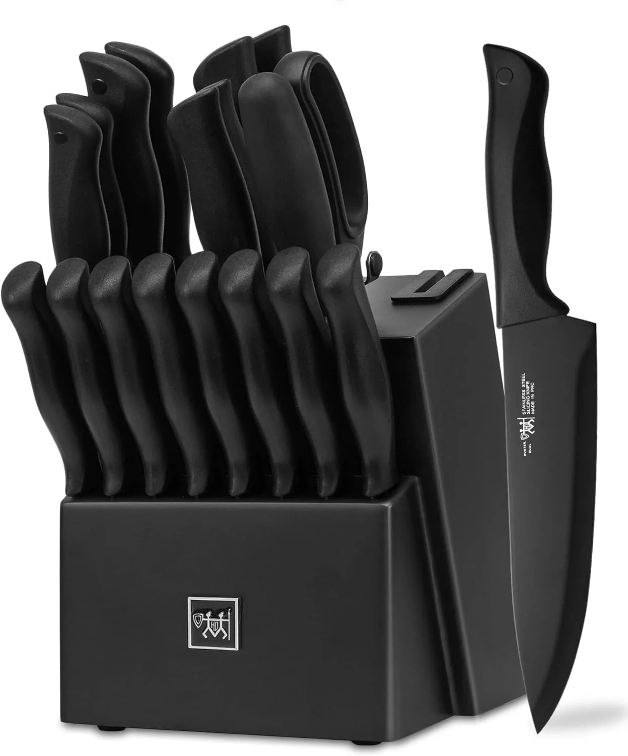 Knife Sets for Kitchen with Block, HUNTER.DUAL 19 Pcs Kitchen Knife Set with Block Self Sharpening, Dishwasher Safe, Anti-slip Handle, Black