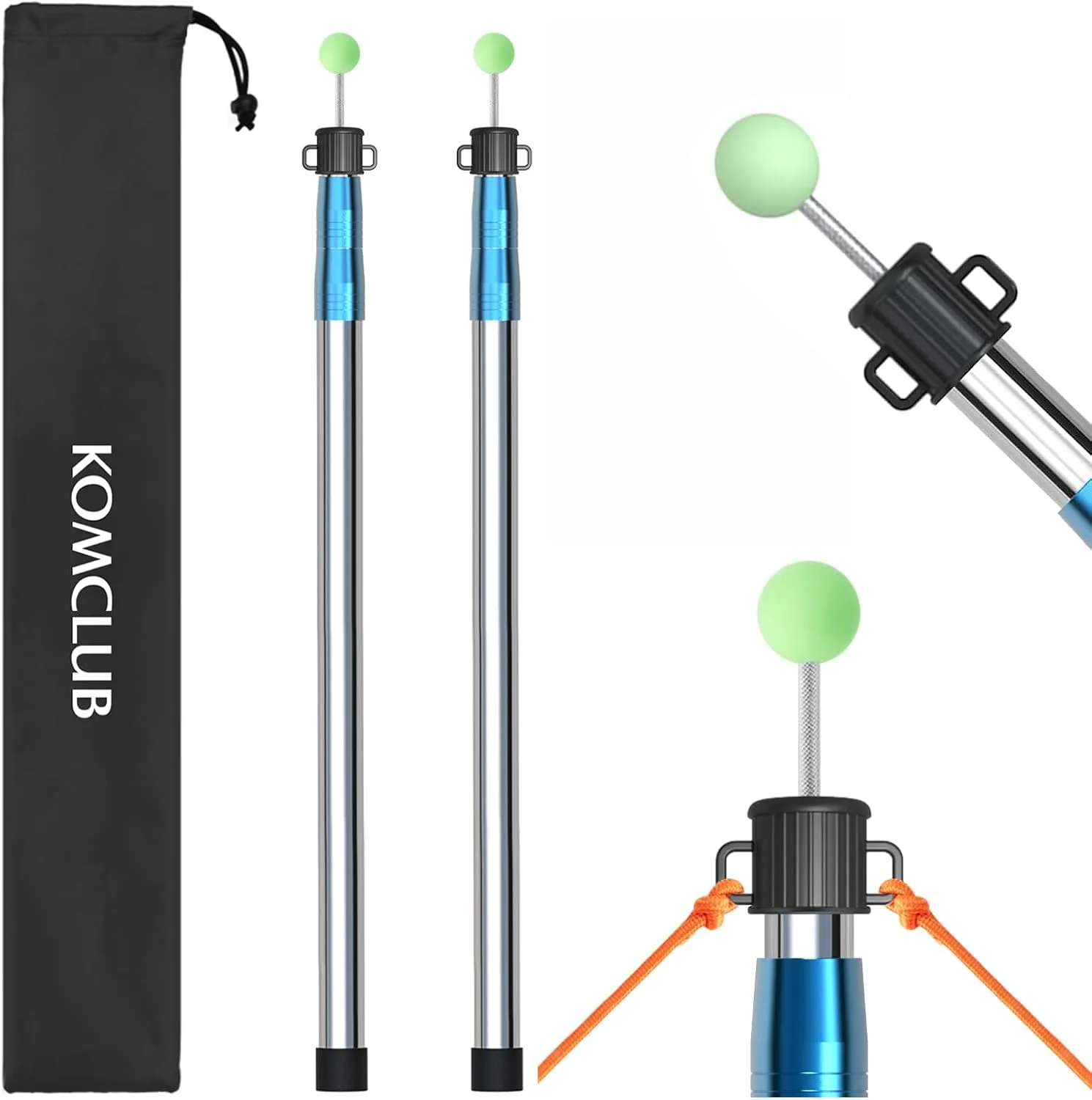 KOMCLUB Telescoping Tent Tarp Pole Adjustable Tarp Poles 3 Section Heavy Duty Canopy Poles Stainless Steel Portable Camping Poles 33"-86.61" for Hiking Car Canopy Awning 2Pcs Set (Blue)