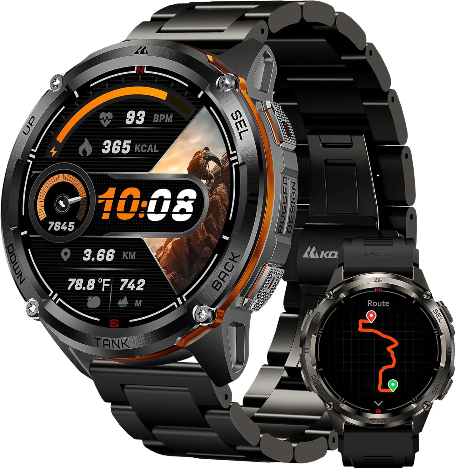 KOSPET Tank T3 Ultra 2 GPS Smart Watch for Men, Extra-Long Battery, Full Stainless Steel Body Rugged Smartwatch with Bluetooth Calling, Pressure&Altitude&Compass(2 Bands)