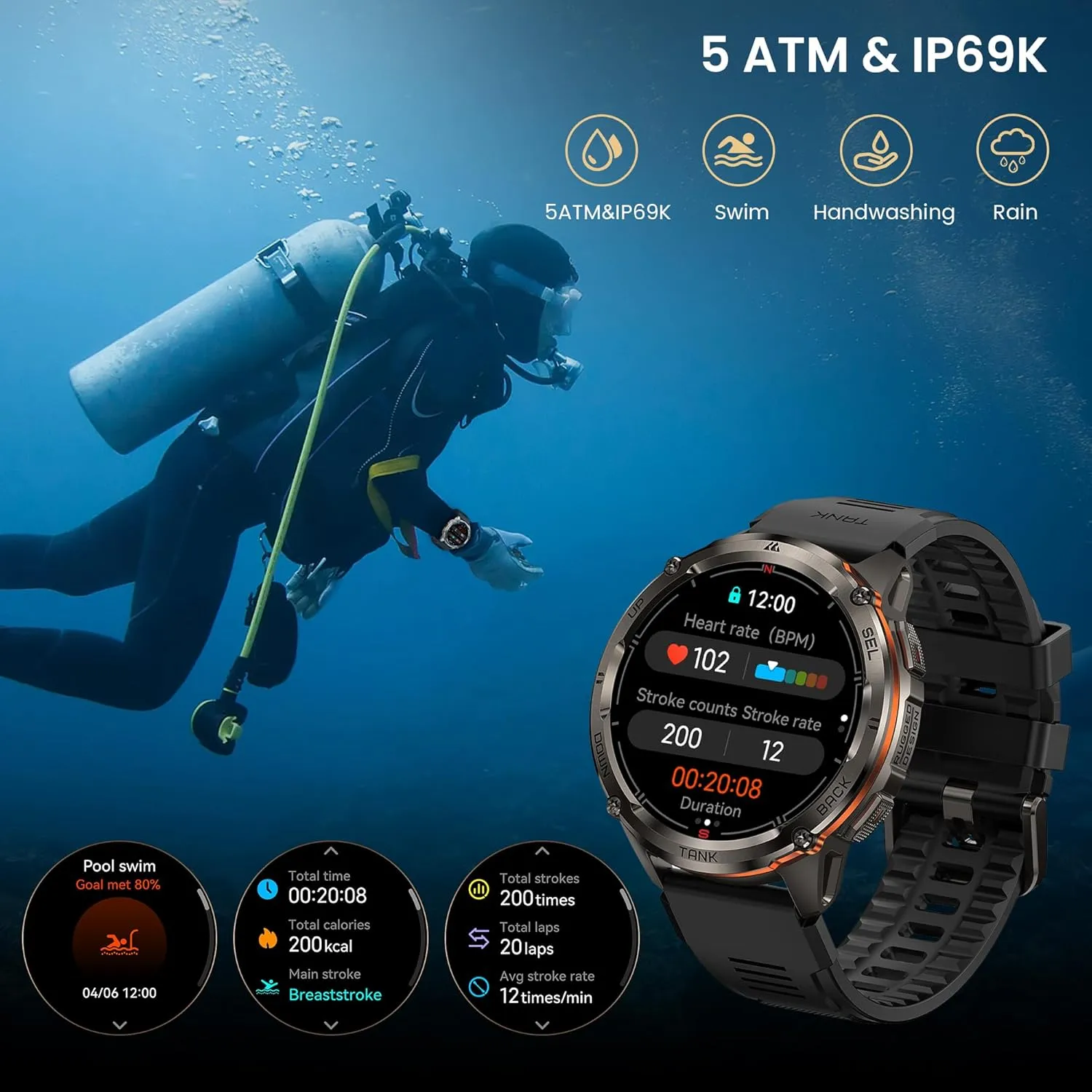 KOSPET Tank T3 Ultra 2 Smart Watch for Men GPS, Extra-Long Battery, Full Stainless Steel Body Rugged Smartwatch with Bluetooth Calling, 1.43" AMOLED Display, Pressure&Altitude&Compass