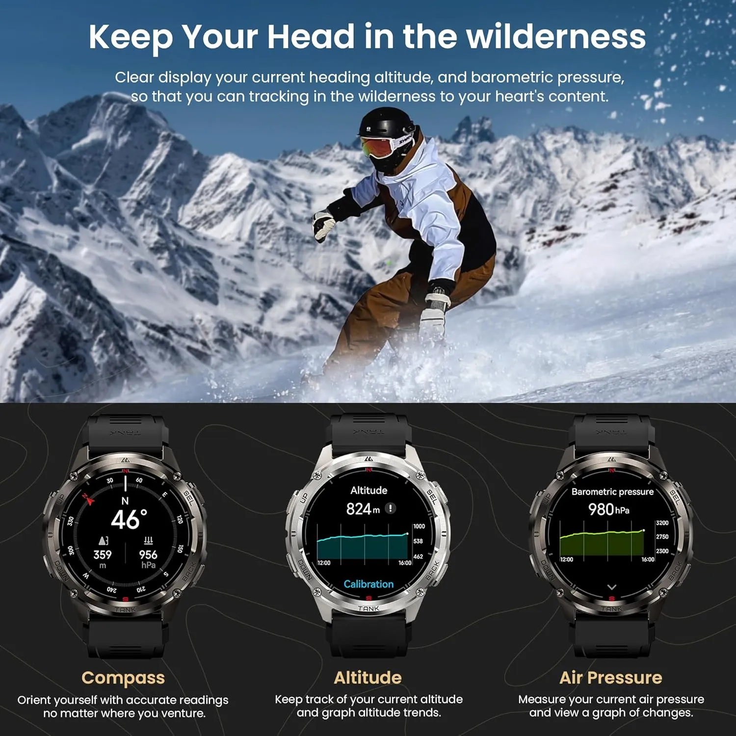 KOSPET Tank T3 Ultra 2 Smart Watch for Men GPS, Extra-Long Battery, Full Stainless Steel Body Rugged Smartwatch with Bluetooth Calling, 1.43" AMOLED Display, Pressure&Altitude&Compass