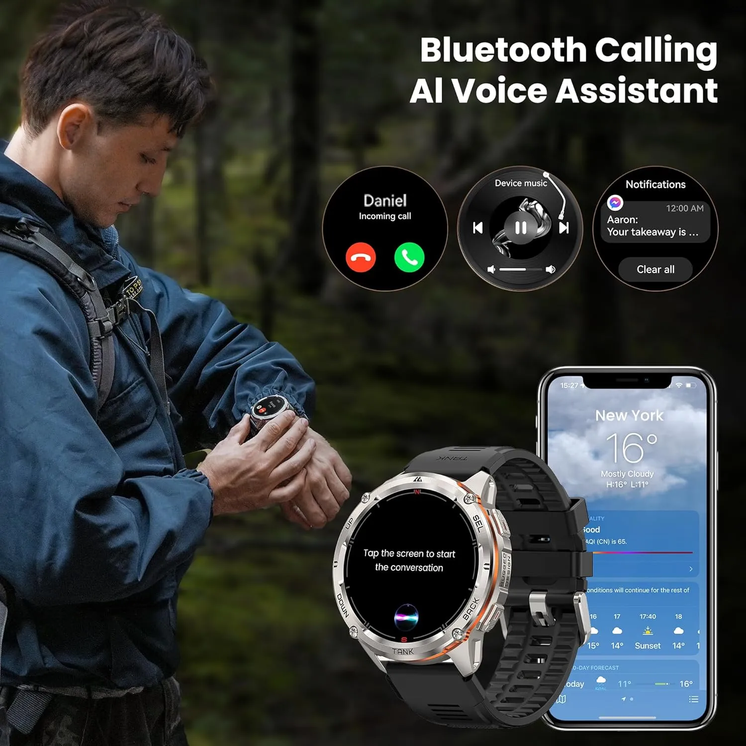 KOSPET Tank T3 Ultra 2 Smart Watch GPS for Men, 5ATM Waterproof, Pressure&Altitude&Compass, Extra-Large Battery, Full Metal Body Rugged Military Smartwatch Bluetooth Calling-1.43” AMOLED Display