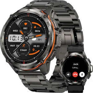 KOSPET Tank T3 Ultra GPS Smart Watch for Men-Pressure/Altitude/Compass, Extra-Large Battery, Stainless Steel Unibody Rugged Military Smartwatch Make/Answer Call, 5ATM Waterproof (2 Bands)