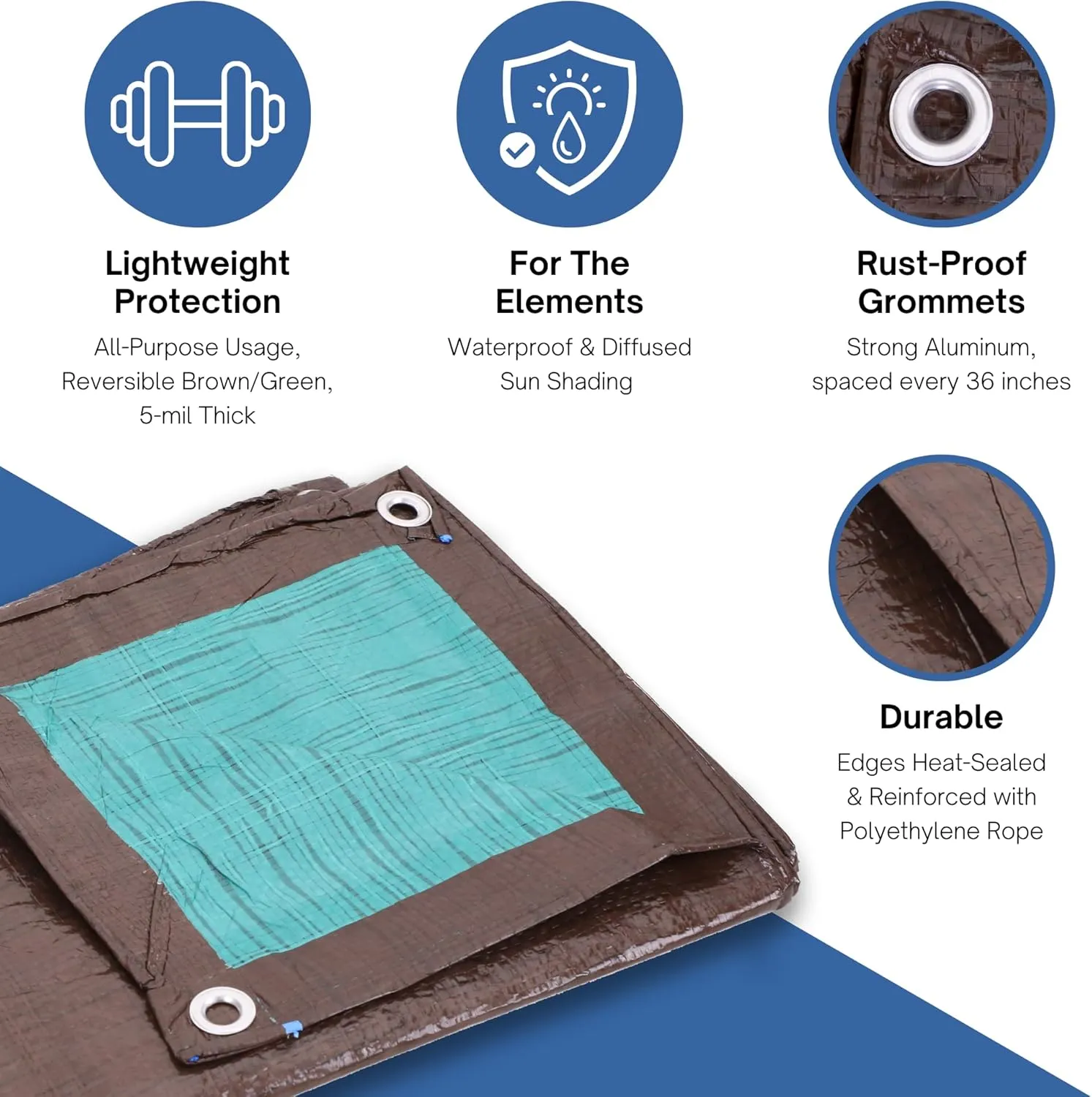 Kotap 16 x 20 Ft. All-Purpose Multi-Use Protection/Coverage 5-mil Poly Tarp, Reversible, Waterproof, Brown/Green, (TBG-1620)