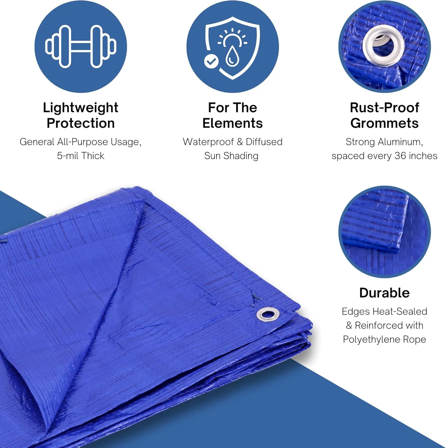 Kotap 50 x 100 Ft. All-Purpose Multi-Use Protection/Coverage 5-mil Poly Tarp, Waterproof, Blue, (TRA-50100)