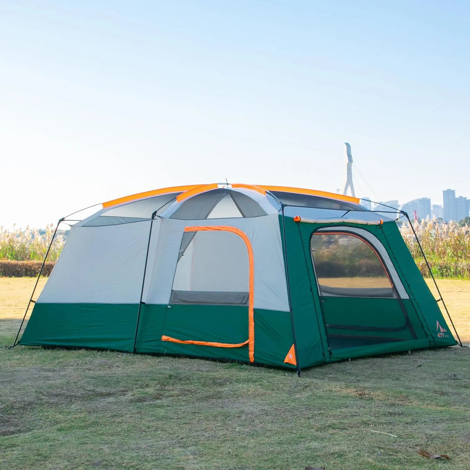 KTT Extra Large Tent 10-12-14 Person(A),Family Cabin Tents,2 Rooms,3 Doors and 3 Windows with Mesh,Straight Wall,Waterproof,Double Layer,Big Tent for Outdoor,Picnic,Camping,Family Gathering