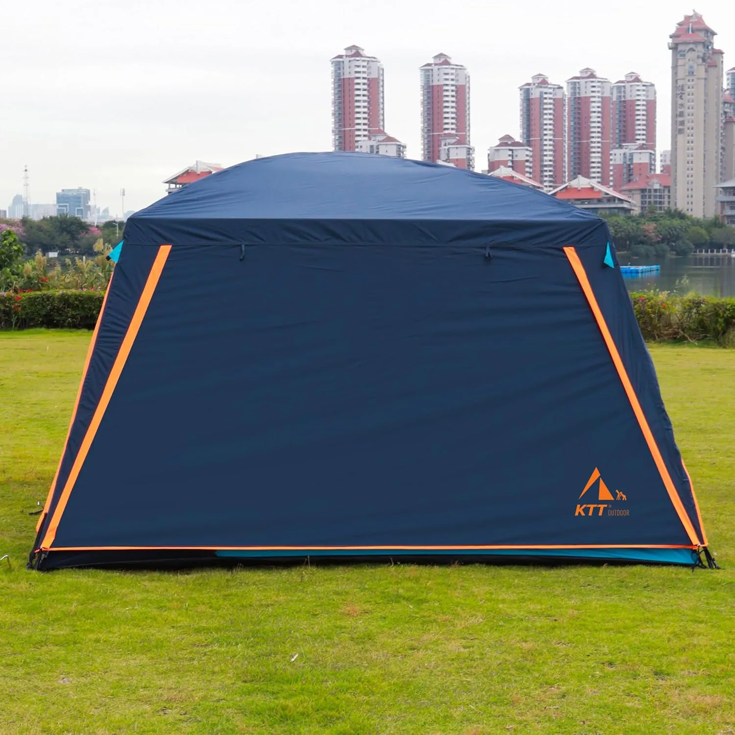 KTT Extra Large Tent 12 Person(A),Awning Family Cabin Tents,2 Rooms,3 Doors and 3 Windows with Mesh,Straight Wall,Waterproof,Double Layer,Big Tent for Outdoor,Picnic,Camping,Family Gathering。