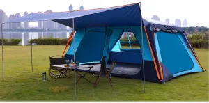 KTT Extra Large Tent 12 Person(A),Awning Family Cabin Tents,2 Rooms,3 Doors and 3 Windows with Mesh,Straight Wall,Waterproof,Double Layer,Big Tent for Outdoor,Picnic,Camping,Family Gathering。