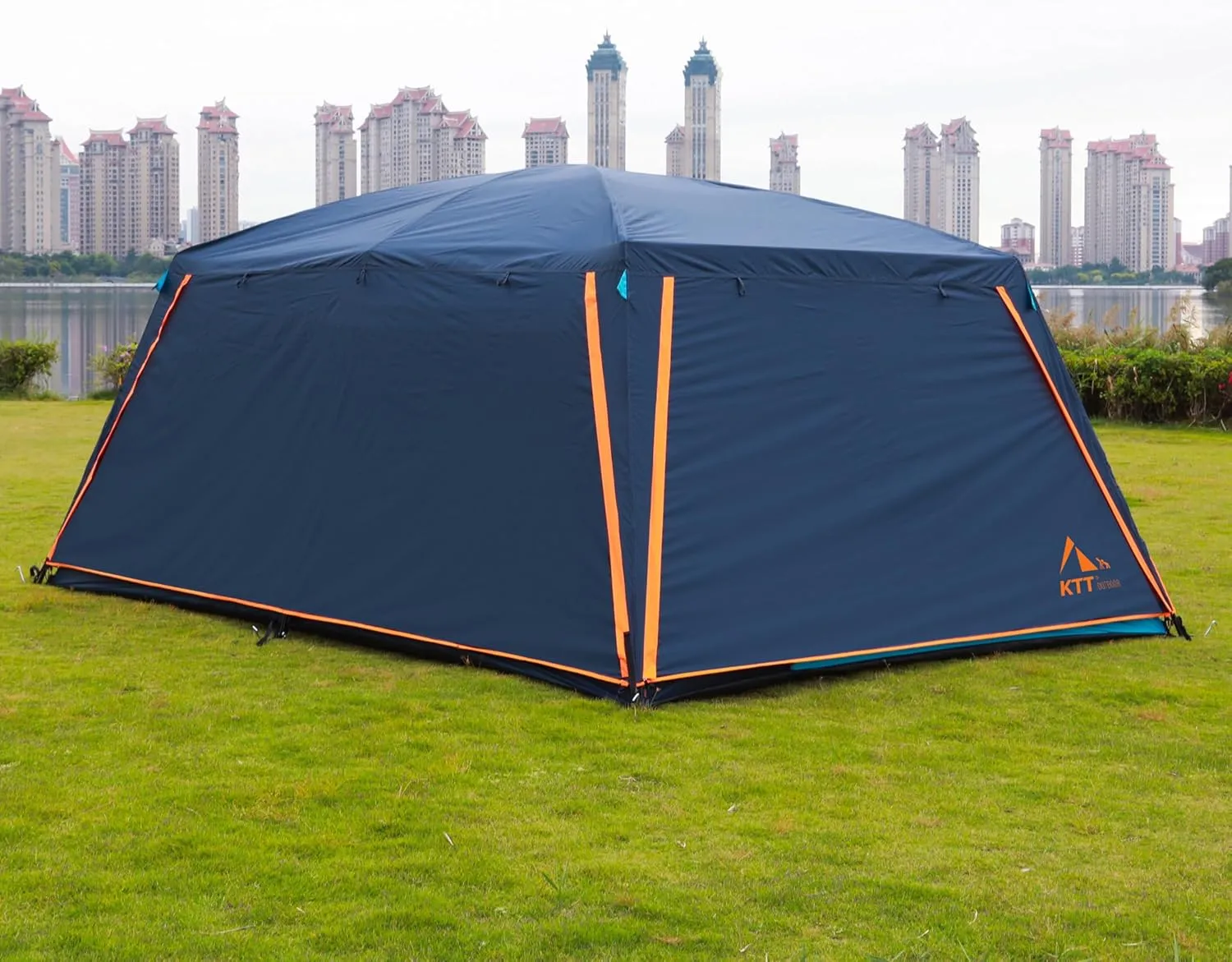 KTT Extra Large Tent 12 Person,Family Cabin Tents,Full rainfly,2 Rooms,3 Doors and 3 Windows with Mesh,Straight Wall,Waterproof,Double Layer,Big Tent for Outdoor,Picnic,Camping,Family Gathering