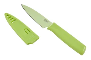 Kuhn Rikon Colori Non-Stick Straight Paring Knife with Safety Sheath, 4 inch/10.16 cm Blade, Light Green