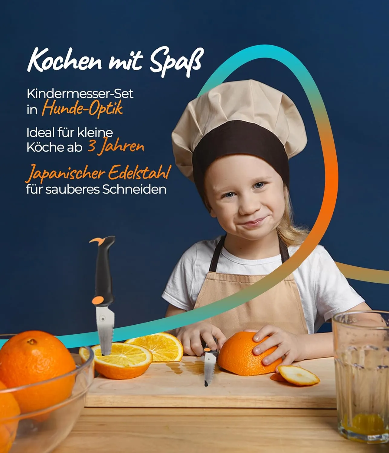 Kuhn Rikon KinderKitchen Children’s Knife, Set of 2 - With Straight and Serrated Blade, Orange & Black
